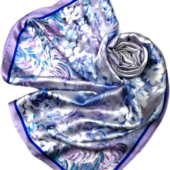 Accessories - Satin Scarves Women Long Elegant Gift Box Silk Feel Wisteria Color